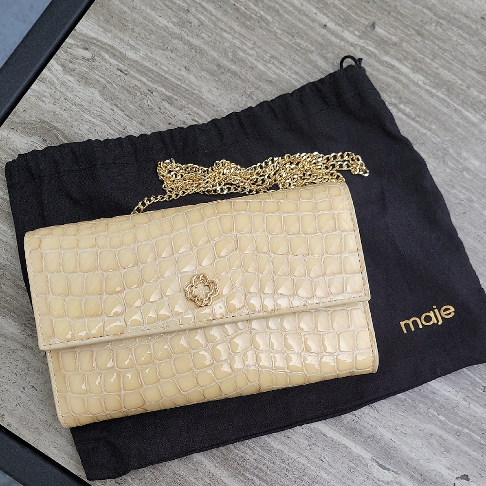 Maje Cream Mock Croc Wallet On Chain